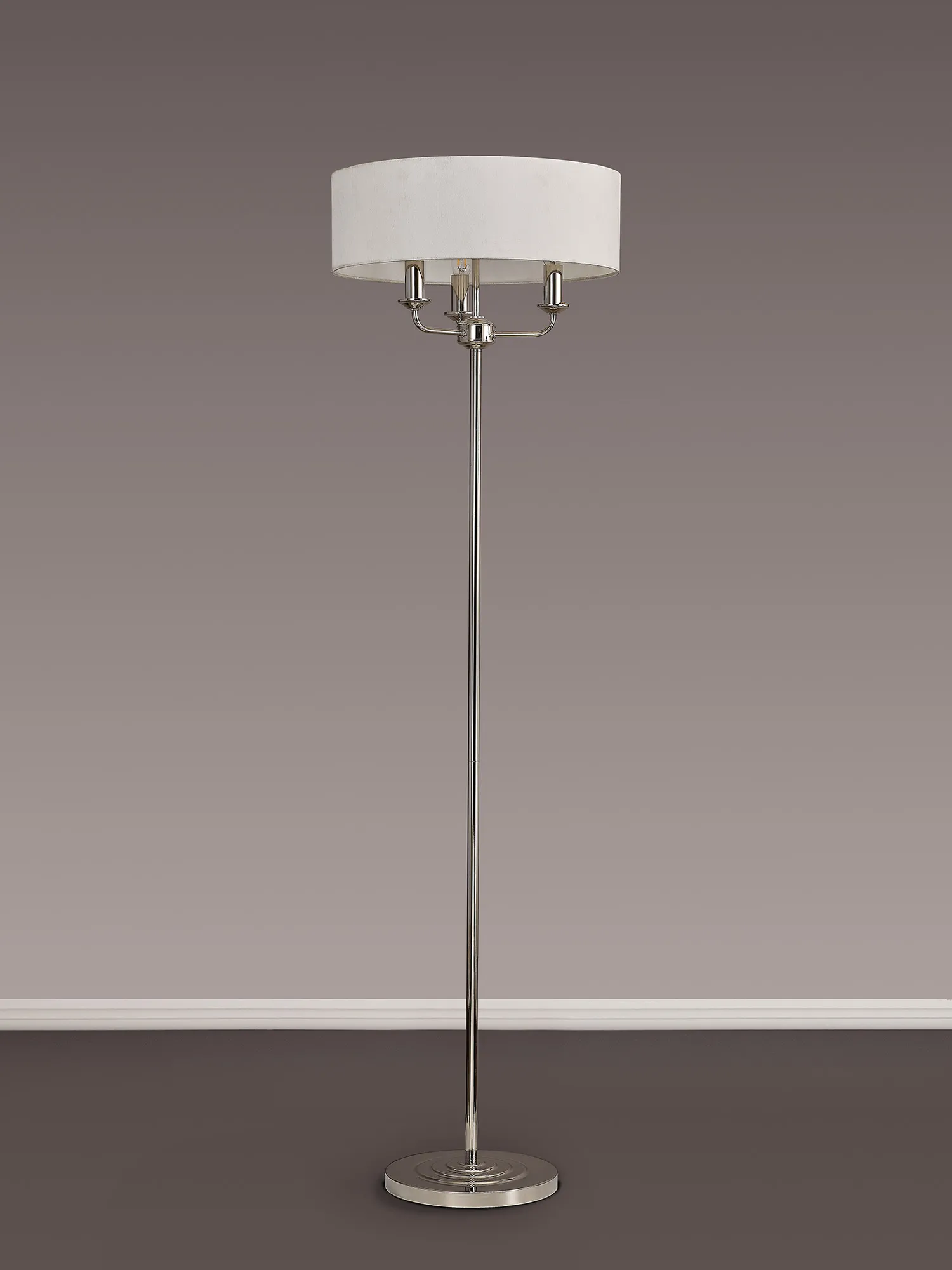 Banyan 45cm 3 Light Floor Lamp Polished Nickel, White DK0881  Deco Banyan PN WH